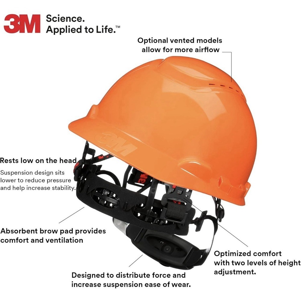 3M Hard Hat SecureFit H-707SFR-UV, Hi-Vis Orange Hard Hat with Uvicator Sensor